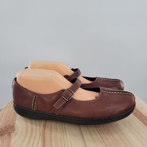Clarks 77604 Split Toe Mary Jane Buckle Strap Shoes Brown Leather Women's 9M